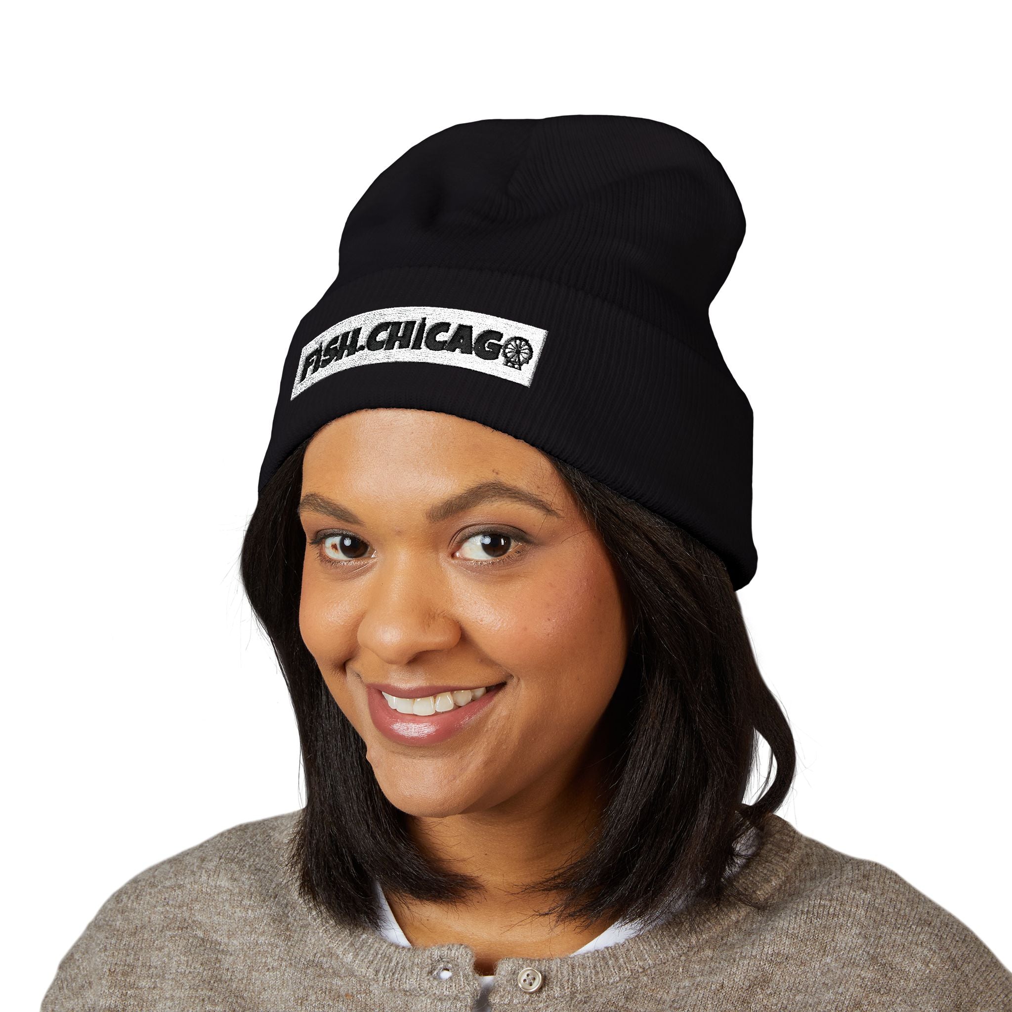 Fish.Chicago TXT Embroidered Beanie